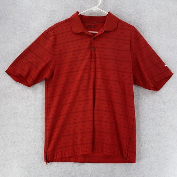 NIKE‎ Golf Polo Shirt Mens Medium Red Black Pin Striped Dri Fit Moisture Wicking - Picture 1 of 8